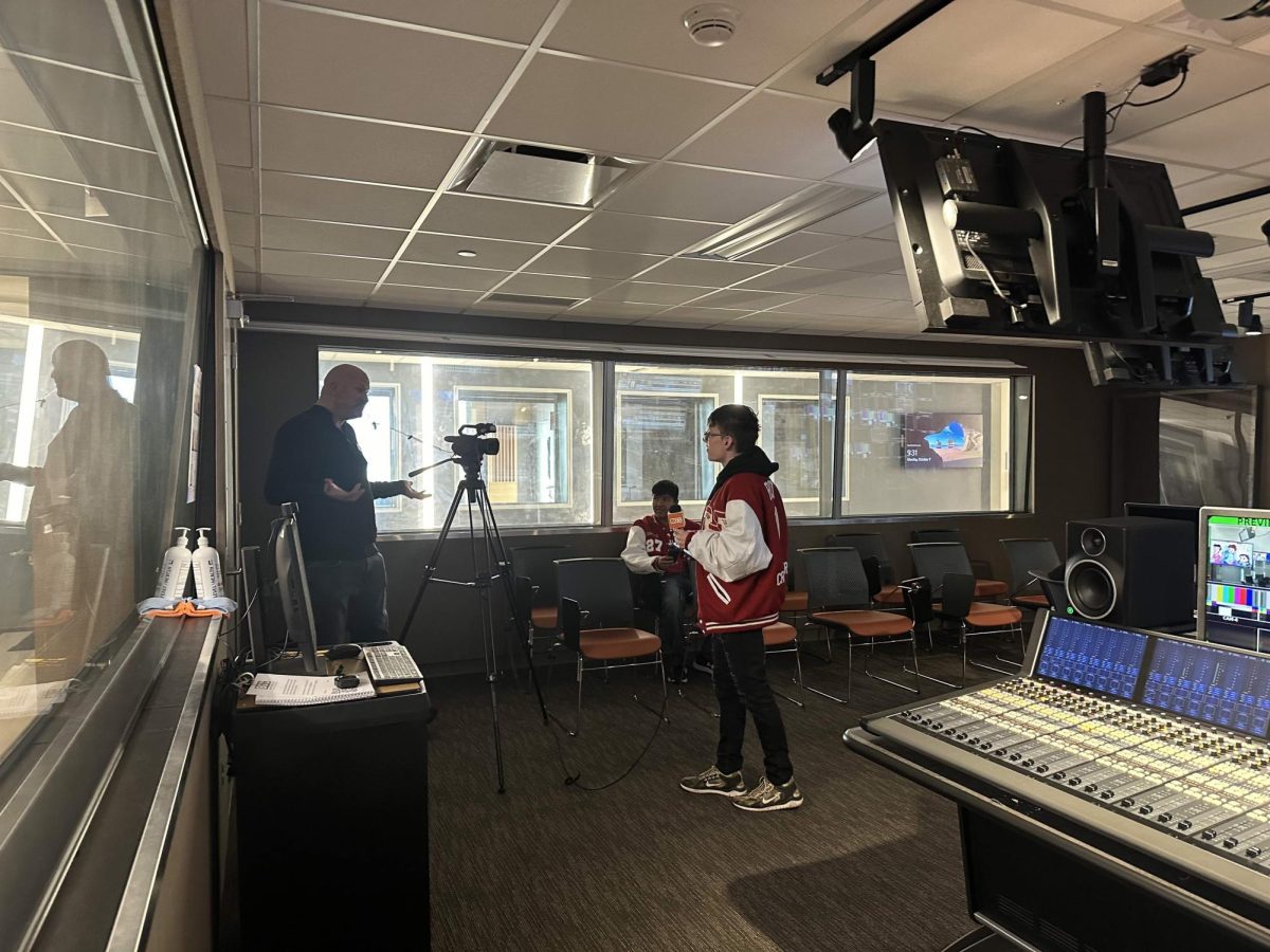 Students at the Region 4 workshop at BGSU were able to tour the broadcast studio and learn firsthand about the equipment.