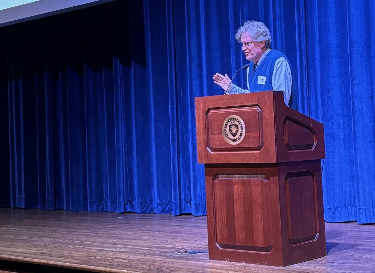 OSMA Vice President Dean Hume speaks during the OSMA State Conference and awards ceremony in April.  Hume has been an active member of the board his entire teaching career and remains a vital member in retirement. 
